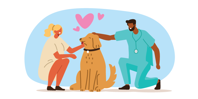 vet and woman petting dog